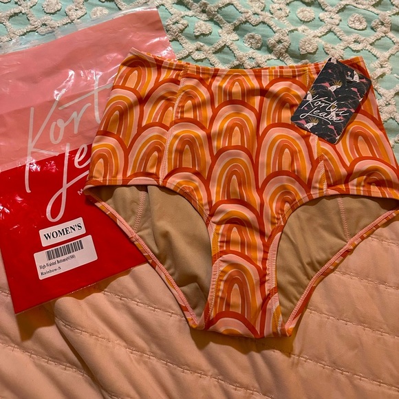 KORTNI JEANE High-Waisted “Rainbow” Swim Bottoms Sz S - NWT - Picture 1 of 6